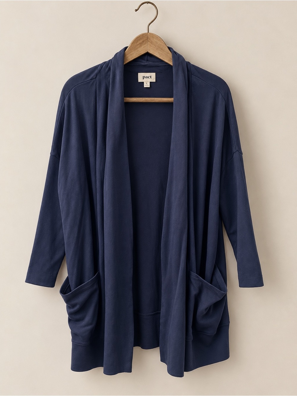 Pact | Blue Organic Cotton Open Front Cardigan M/L Pockets
